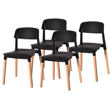 Fabulaxe Modern Plastic Dining Chair Open Back with Beech Wood Legs, Black, PK 4 QI004222.BK.4